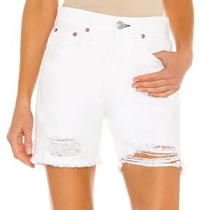 rag & bone Maya High-Rise Distressed Denim Midi Shorts Summer White Size 28